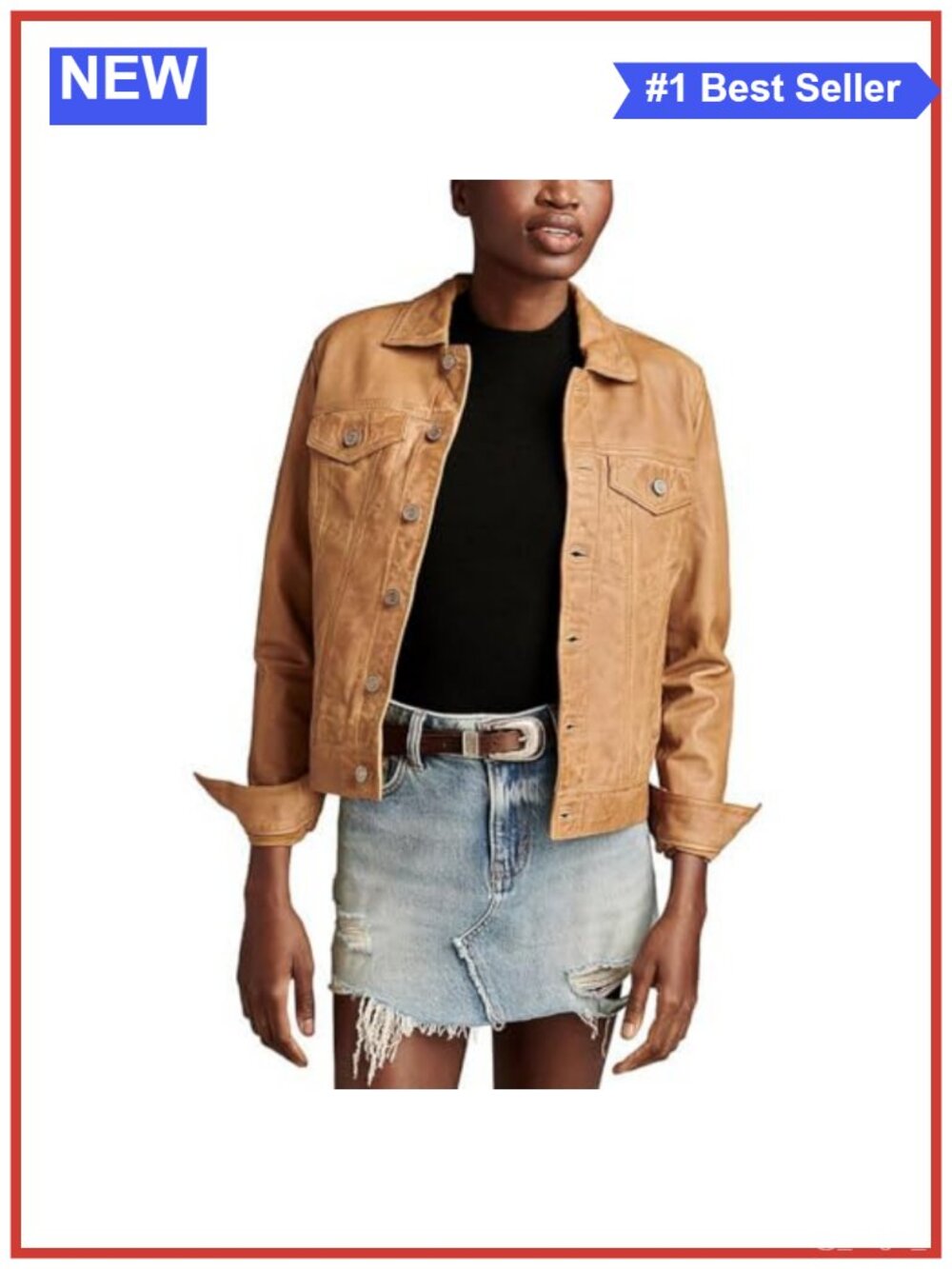 Leather Trucker Jacket Long Sleeve Point Collar Spring Summer Women's Outerwear